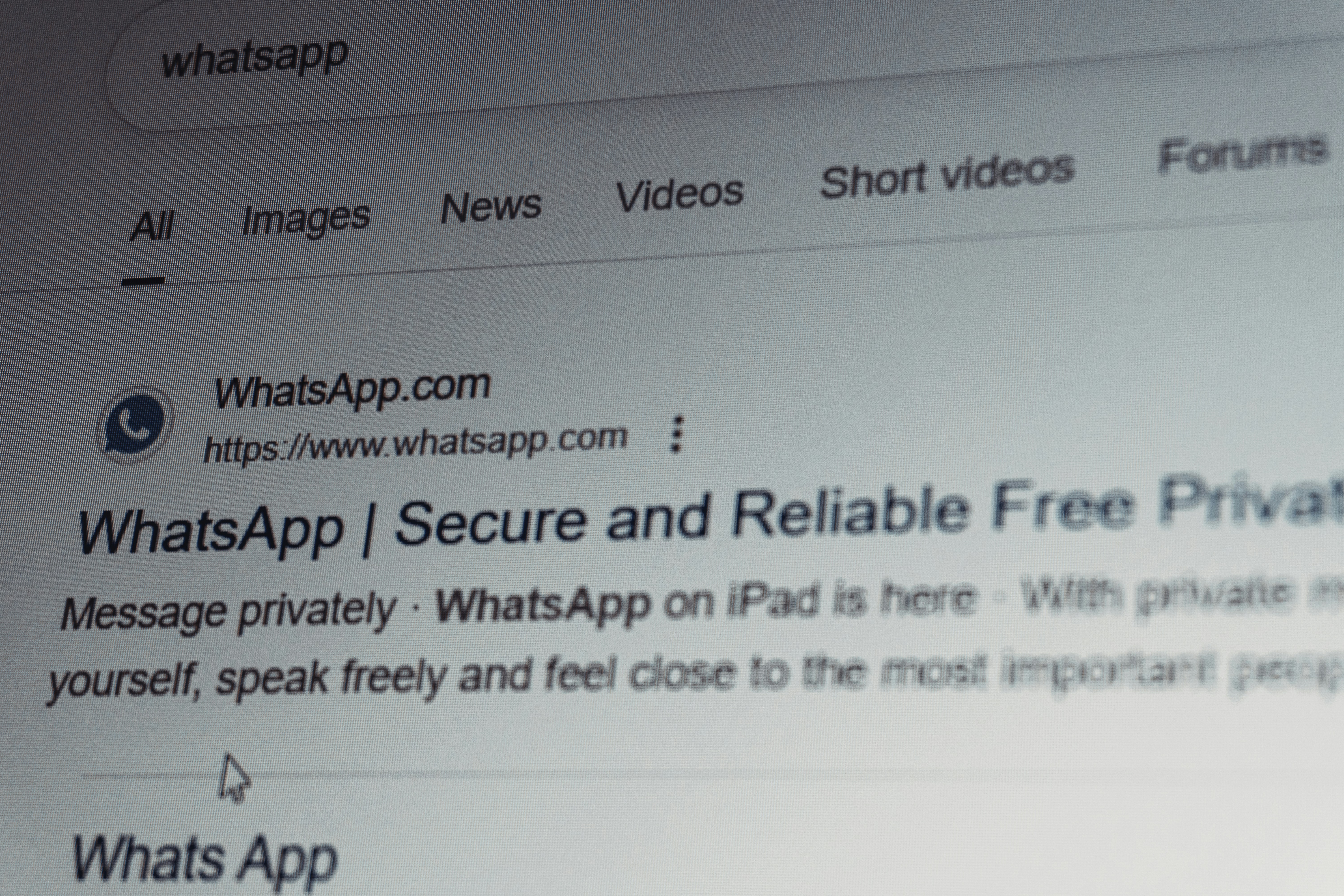 Whatsapp search results on a computer screen.